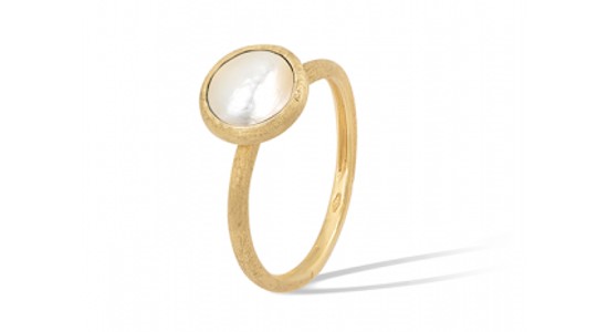 A yellow gold Marco Bicego fashion ring with a pearl center stone, available at Rogers Jewelry Co.