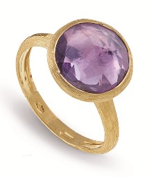 This solitaire, bezel-set amethyst fashion ring from Marco Bicego features brushed 18k yellow gold