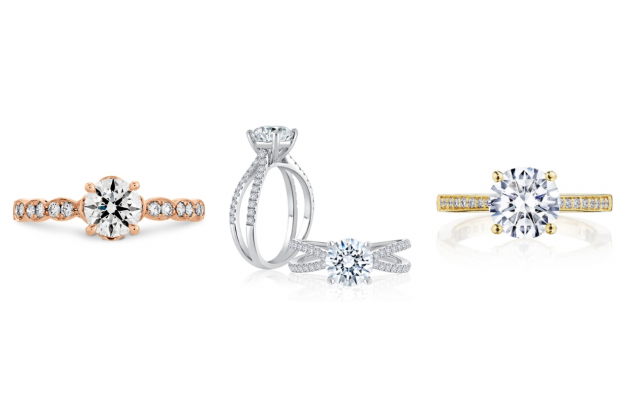 A selection of side stone engagement rings, available at Rogers Jewelry Co.